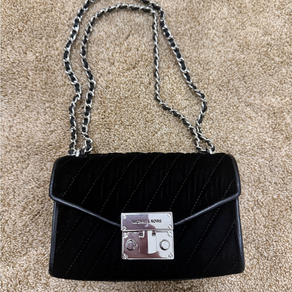 Michael Kors Black Velvet Quilted Crossbody